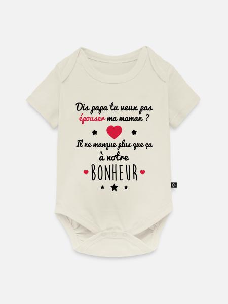 Papa épouser Maman bonheur, idée cadeau, mariage - Body à manches courtes Premium Bébé - blanc cassé