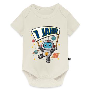 1 Jahr Kleiner Roboter als Astronaut im Weltraum - Baby Premium Kurzarmbody - Naturweiß - Vorne