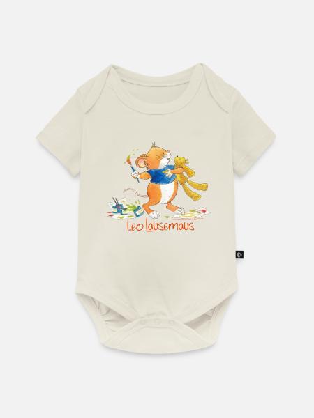 Leo Lausemaus Malen mit Teddy - Baby Premium Kurzarmbody - Naturweiß