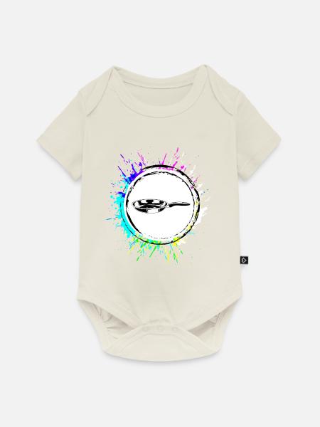 Pfanne Logo Bunt Kochen - Baby Premium Kurzarmbody - Naturweiß