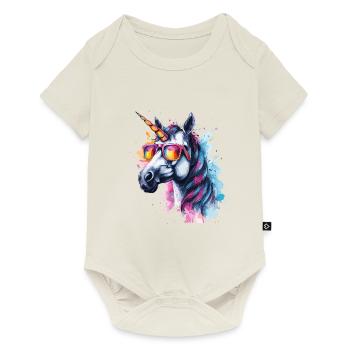 Party Einhorn mit Sonnenbrille - Baby Premium Kurzarmbody - Naturweiß - Vorne