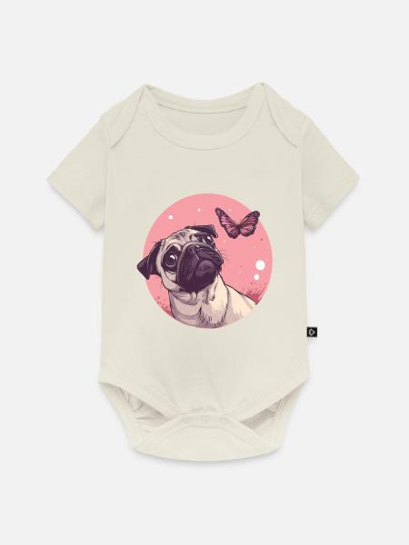 Mops und Schmetterling - Baby Premium Kurzarmbody - Naturweiß