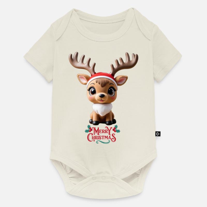 Renne de Noel trop mignon - Body à manches courtes Premium Bébé - blanc cassé
