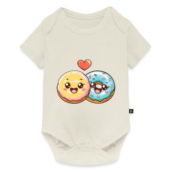 Beignets Couple Amour Coeur Saint Valentin - Body à manches courtes Premium Bébé - blanc cassé - Devant