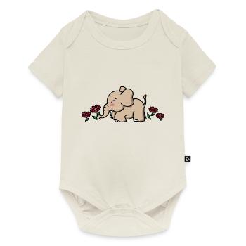 Bébé éléphant cadeau avec fleurs / fleur d’éléphant - Body à manches courtes Premium Bébé - blanc cassé - Devant