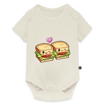 Sandwich Couple Amour Coeur Saint Valentin - Body à manches courtes Premium Bébé - blanc cassé - Devant