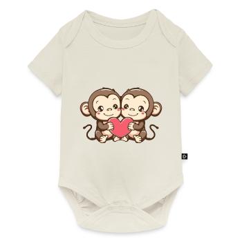 Affe Paar Liebe Couple Verliebt - Baby Premium Kurzarmbody - Naturweiß - Vorne
