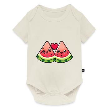 Couple de pastèque amour coeur Saint-Valentin - Body à manches courtes Premium Bébé - blanc cassé - Devant