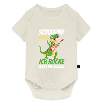 Schulkind 2024 Ich Rocke Jetzt Die Schule - Dino S - Baby Premium Kurzarmbody - Naturweiß - Vorne
