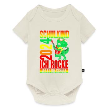 Schulkind 2024 Ich Rocke Jetzt Die Schule - Dino E - Baby Premium Kurzarmbody - Naturweiß - Vorne