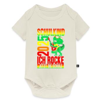 Schulkind 2025 Ich Rocke Jetzt Die Schule - Dino S - Baby Premium Kurzarmbody - Naturweiß - Vorne