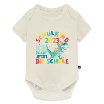 Schulanfang 2023 Dino Dinosaurier Einschulung Schu - Baby Premium Kurzarmbody - Naturweiß - Vorne
