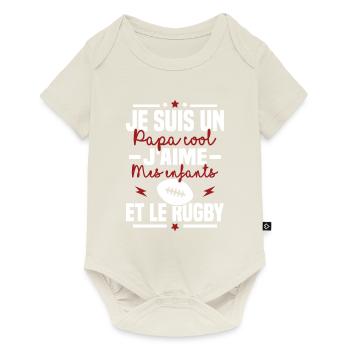 Papa cool j aime mes enfants et le rugby - Body à manches courtes Premium Bébé - blanc cassé - Devant