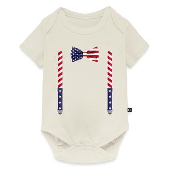Drôle de nœud papillon du drapeau des États-Unis avec bretelles parfaites - Body à manches courtes Premium Bébé - blanc cassé - Devant