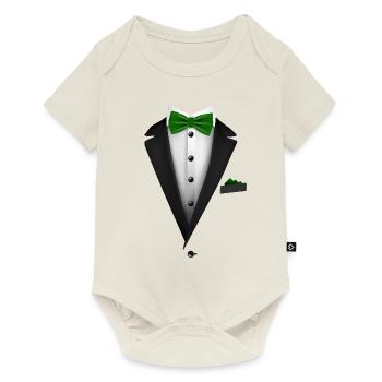 Tuxedo avec un nœud papillon vert pour les mariages et - Body à manches courtes Premium Bébé - blanc cassé - Devant