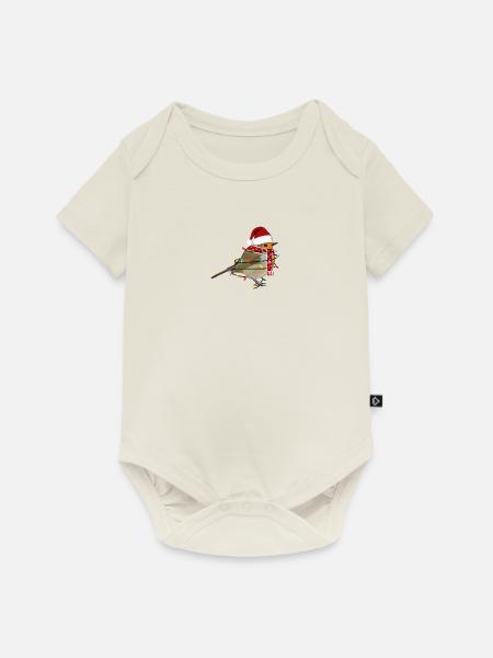 Rotkehlchen Lichterkette Weihnachten Vogel Mütze - Baby Premium Kurzarmbody - Naturweiß