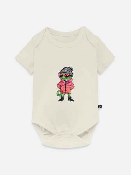 Echse Winter Comic - Baby Premium Kurzarmbody - Naturweiß