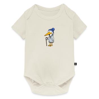 Comic Opa Storch Gehstock Regenjacke Mütze Kiez - Baby Premium Kurzarmbody - Naturweiß - Vorne