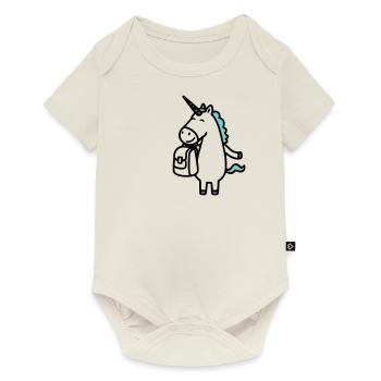Cheerful unicorn for school enrollment with satchel - Baby Premium short-sleeve bodysuit - off white - Front