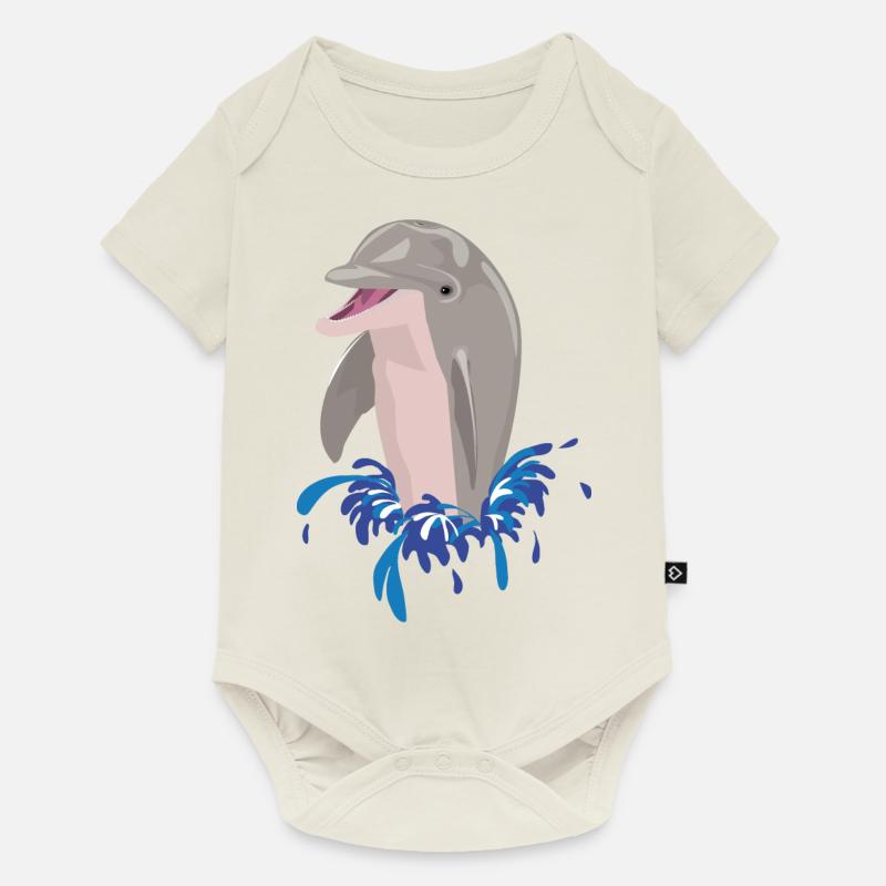 Delphin Meer Strand Spritzer - Baby Premium Kurzarmbody - Naturweiß