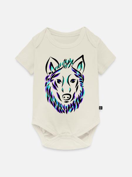 Wolf Hund Wolfskopf - Baby Premium Kurzarmbody - Naturweiß