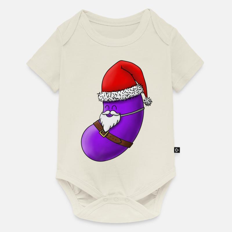 Purple SantaBean with Face - Body à manches courtes Premium Bébé - blanc cassé