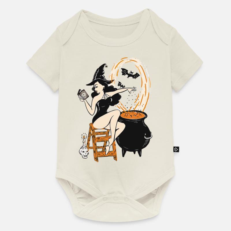 Halloween Sorcière Pin Up Vintage Rétro - Body à manches courtes Premium Bébé - blanc cassé