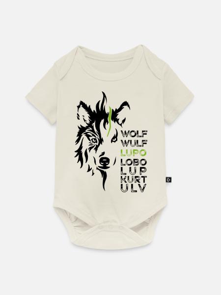 GOWILD Wolf - allover Design - schwarz-grün - Baby Premium Kurzarmbody - Naturweiß