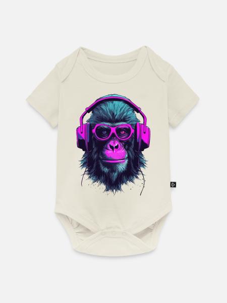 Monkey Beats - Baby Premium Kurzarmbody - Naturweiß