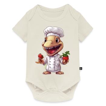 Mignon bébé Tyrannosaurus Rex Chef avec tomate - Body à manches courtes Premium Bébé - blanc cassé - Devant