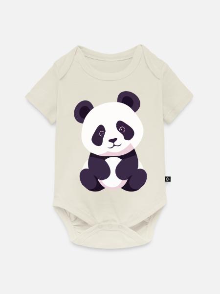 Panda Baby sitzend - Baby Premium Kurzarmbody - Naturweiß