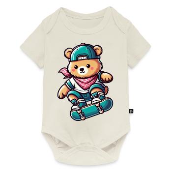 Ours patineur mignon - Body à manches courtes Premium Bébé - blanc cassé - Devant
