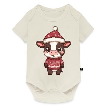 Kuh Weihnachten Comic - Baby Premium Kurzarmbody - Naturweiß - Vorne
