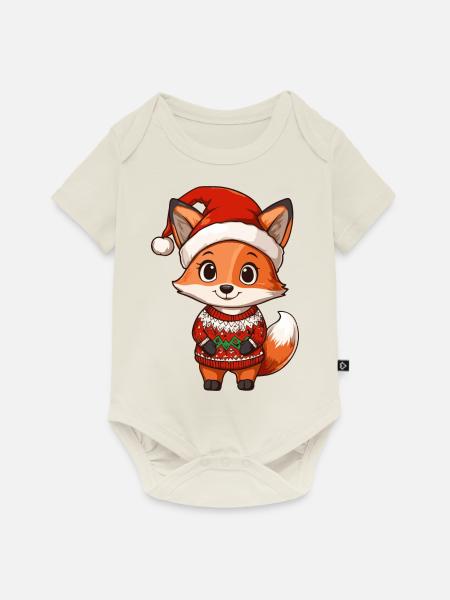 Fuchs Weihnachten Comic - Baby Premium Kurzarmbody - Naturweiß