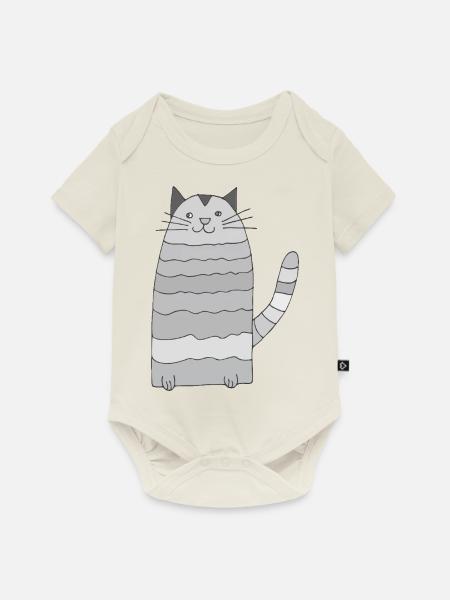 katze geringelt graustufen - Baby Premium Kurzarmbody - Naturweiß