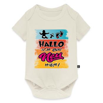Baby Mädchen Neu hier Geboren Geschlüpft - Baby Premium Kurzarmbody - Naturweiß - Vorne