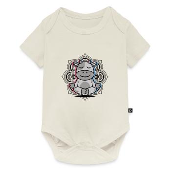 Yoga Rind Mandala Lotusblume Meditation Kuh - Baby Premium Kurzarmbody - Naturweiß - Vorne