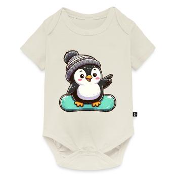 Penguin Snowboarder Winter Sports Design - Baby Premium short-sleeve bodysuit - off white - Front