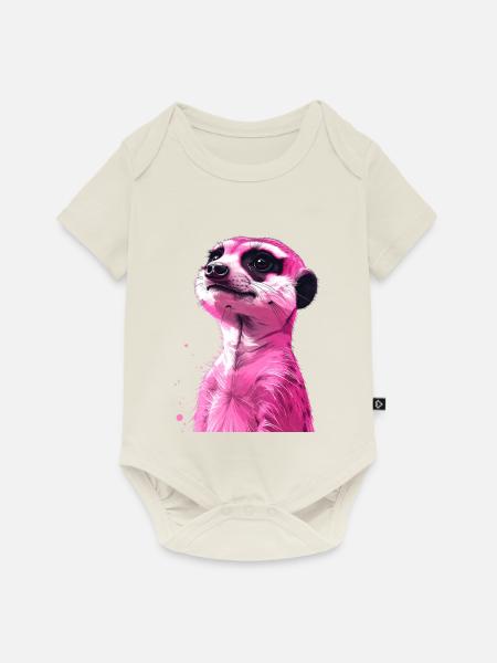 rosa Erdmännchen - Baby Premium Kurzarmbody - Naturweiß