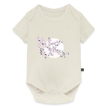 Dusty pink cherry blossom branch full moon - Baby Premium short-sleeve bodysuit - off white - Front