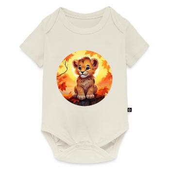 Lion cub in autumn foliage - Romantic sunset desi - Baby Premium short-sleeve bodysuit - off white - Front
