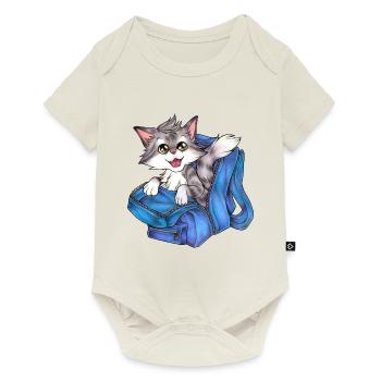 Niedliche Katze in Schulranzen Rucksack Schule - Baby Premium Kurzarmbody - Naturweiß - Vorne