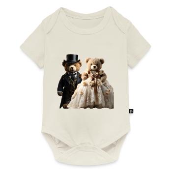 Two happy newlywed bears - Baby Premium short-sleeve bodysuit - off white - Front