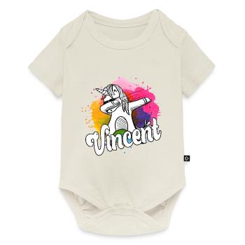 VINCENT - Beau nom de garçon avec une licorne cool - Body à manches courtes Premium Bébé - blanc cassé - Devant