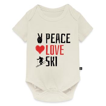 Peace Love Ski, Apres Ski, Wintersport, Skiurlaub - Baby Premium Kurzarmbody - Naturweiß - Vorne