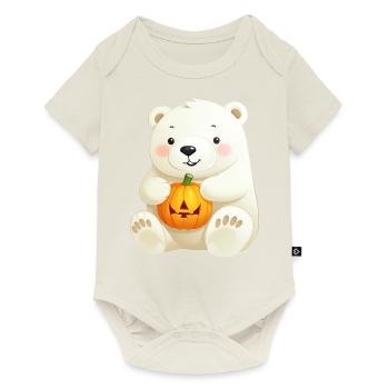 Polar bear in autumn with Halloween pumpkin - Baby Premium short-sleeve bodysuit - off white - Front