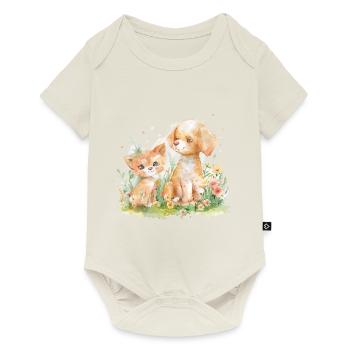 Cute Cat And Dog Friends - Baby Premium Kurzarmbody - Naturweiß - Vorne