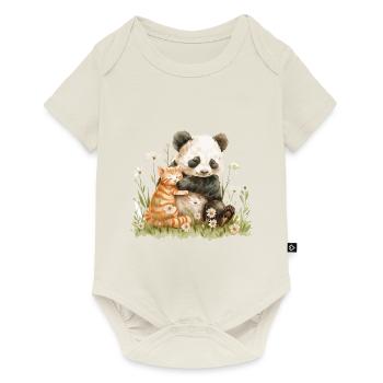 Cute Cat And Panda Friends - Baby Premium Kurzarmbody - Naturweiß - Vorne
