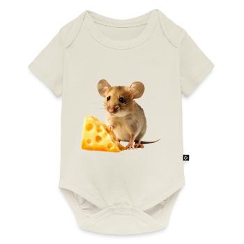 Mouse with a piece of cheese - Baby Premium short-sleeve bodysuit - off white - Front