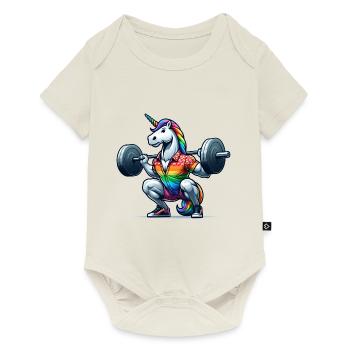 Cool Rainbow Unicorn Squatting In The Gym - Baby Premium short-sleeve bodysuit - off white - Front